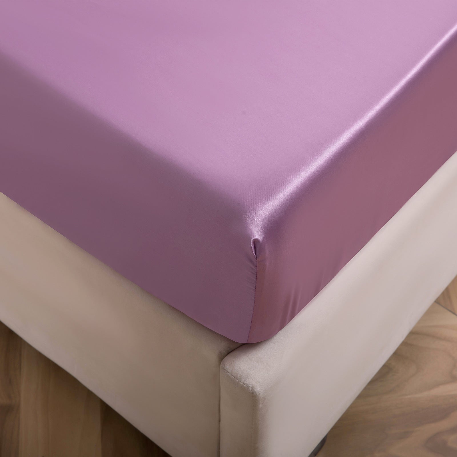 Solid Color Satin Imitation Silk Fitted Sheet - Calm Cloud Bedding